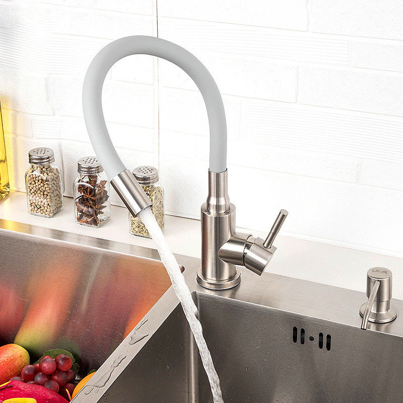 Singola parte girevole di Chrome 360 del miscelatore del rubinetto della cucina della maniglia del tubo flessibile variopinto flessibile