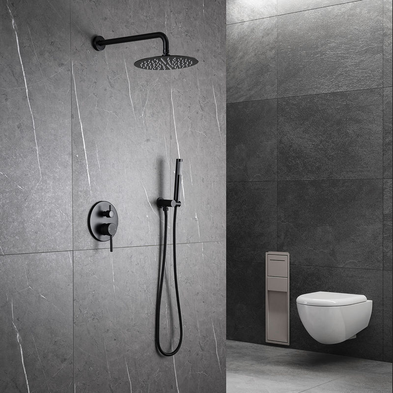 Matte Black Rain Shower Faucets con la doccia della mano combinata con lo spruzzo rotondo della maniglia 1 della testa di doccia 2