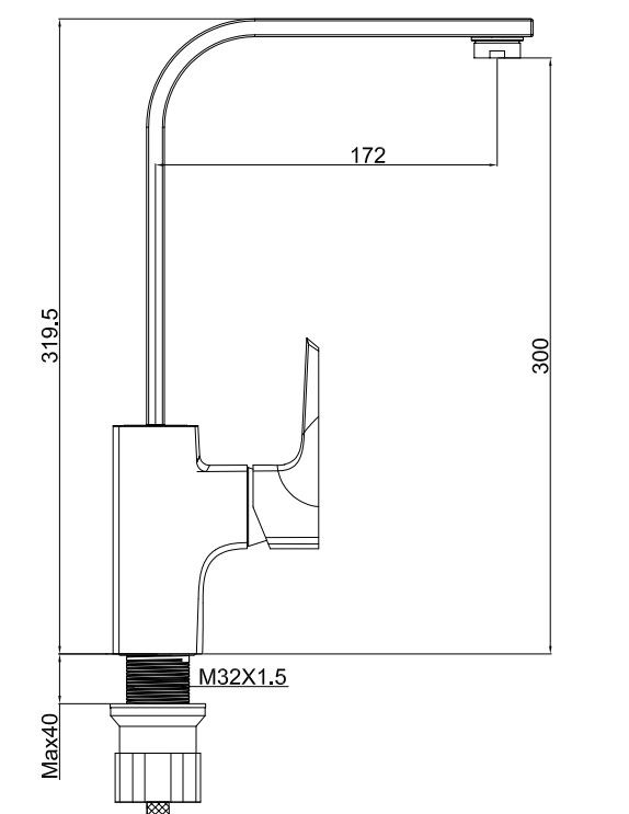 2023 Moderno Single Hole Polacco pesante mixere quadrato getto rubinetto nero Rubinetto da cucina in ottone